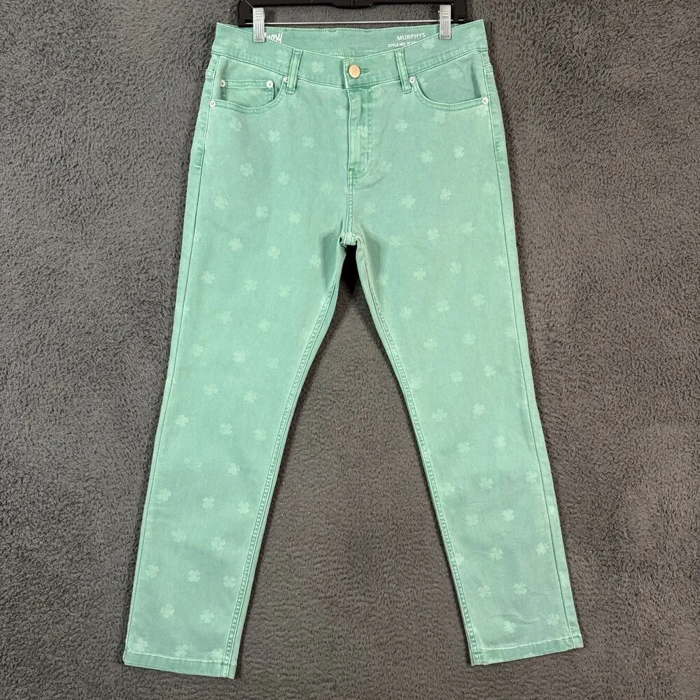Mugsy Jeans Mens 34x30 Green Murphys Shamrock Slim Fit Stretch Denim Pants